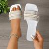 Mode Neue Damen Luxus Perlen Hausschuhe Sommer Flats Eckige Zehen Pantoletten Sandalen Frau Rutschfest Strand Flip Flops Große Größe Zapatos De Mujer