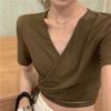 Letní sexy ramínko s výstřihem do V, ležérní slim tričko dámské streetwear Harajuku pevné krátké rukávy trička pro ženy Y2k crop topy vintage oblečení