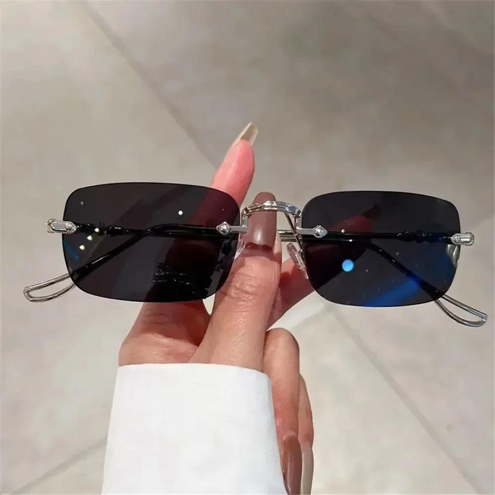 Rimless Rectangle Sunglasses Men Stylish Vintage Gradient Ocean Lenses Eyewear  New Trendy Brand Design Women Shades
