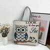 Embroidered Owl Bag With Canvas Material For Casual Daily Use