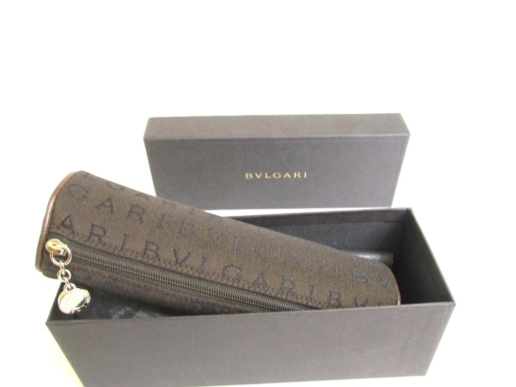 Authentic BVLGARI Logomania Brown Fabric Pencil Case Pouch #a755  Refurbished