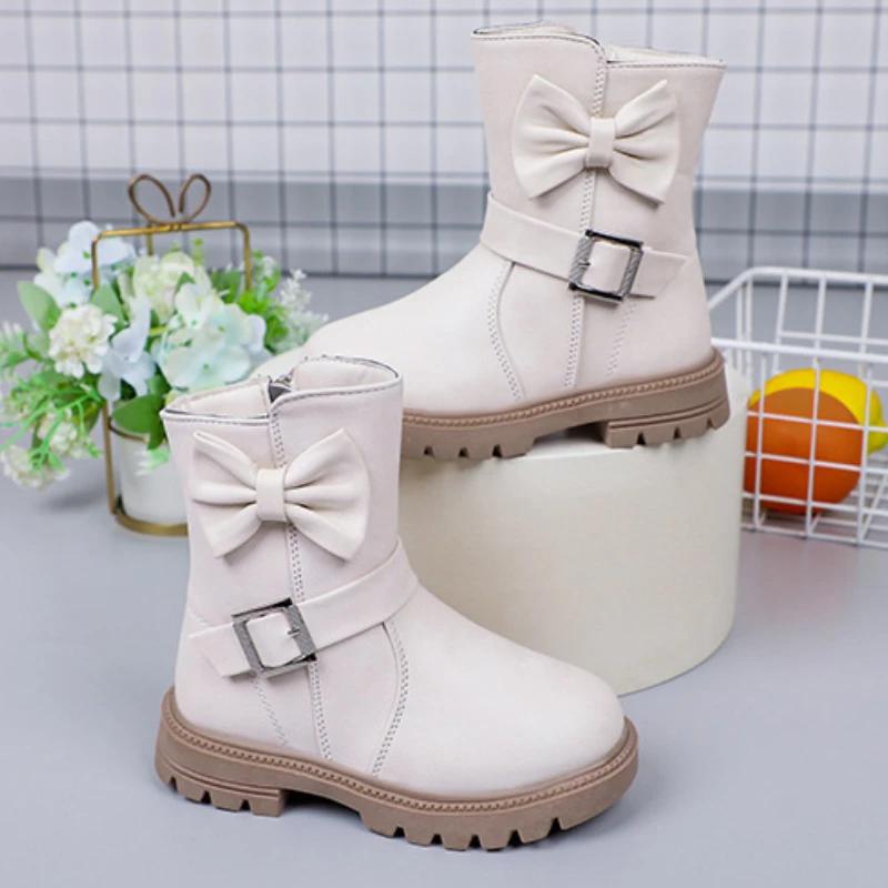 Fashion 2024 Girls Boots Bowkont Children Fashion Buckle Cool Solid Color Toddler Girls Shoes Casual Short Boots Korean Princess Shoes