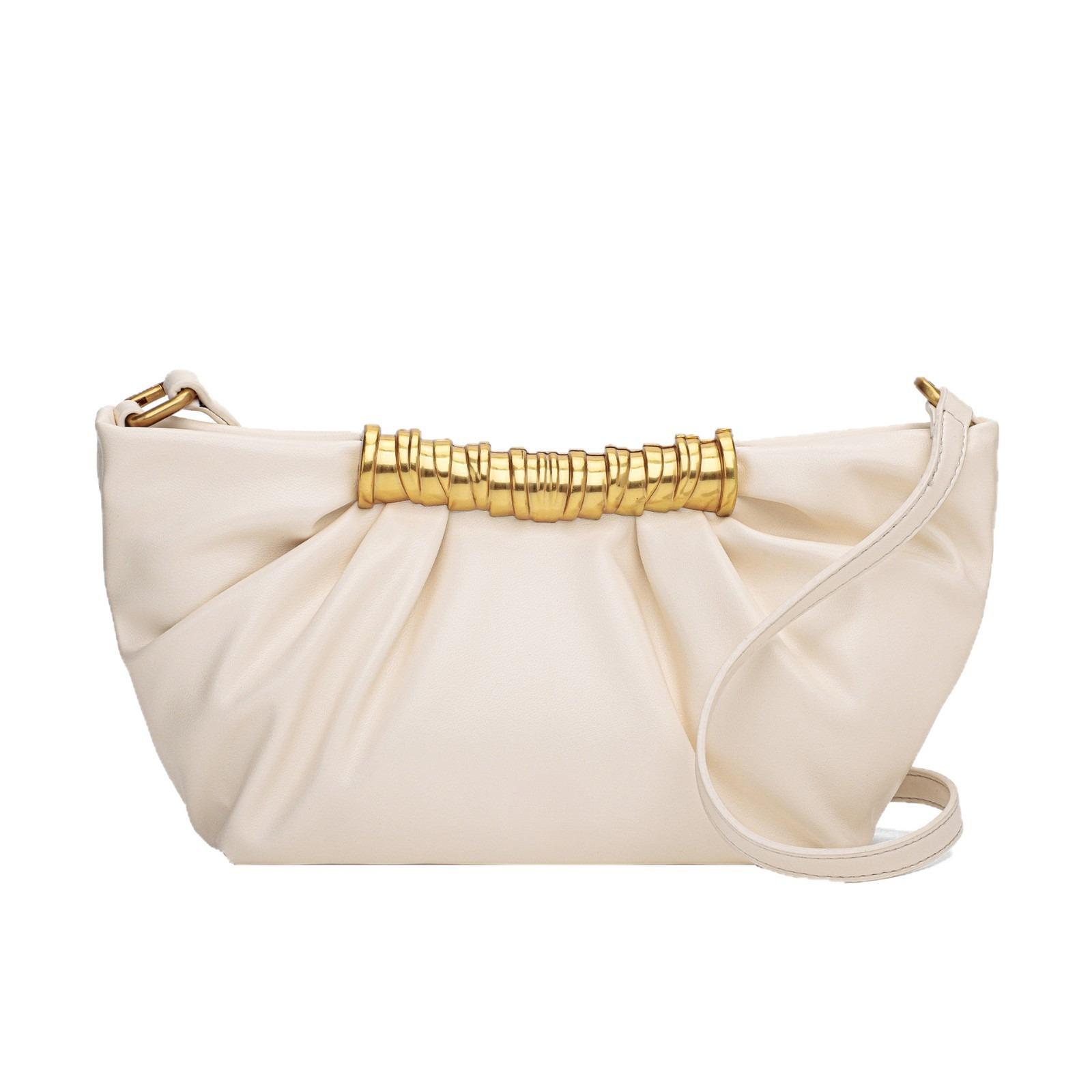 JIOMAY Geplooide Clutch met Metalen Inzetstukken, High-End Uniek Ontwerp Schouder Crossbody Tas ZS46-1742 wit