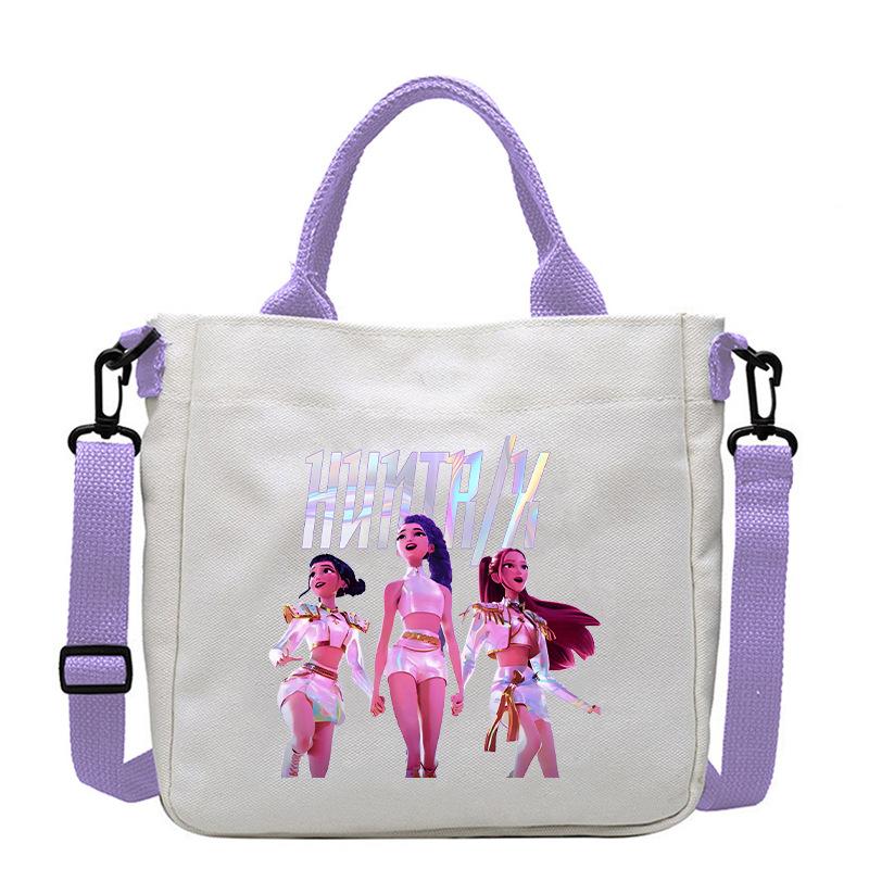 KPop Demon Hunters Shoulder Bag Kawaii Cartoon Handbag Large Capacity Crossbody Fashion Portable Canvas Storage Bags Gift Kid Friendly Entertaining