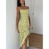 Summer New Yellow Sexy Slit Halter Dress