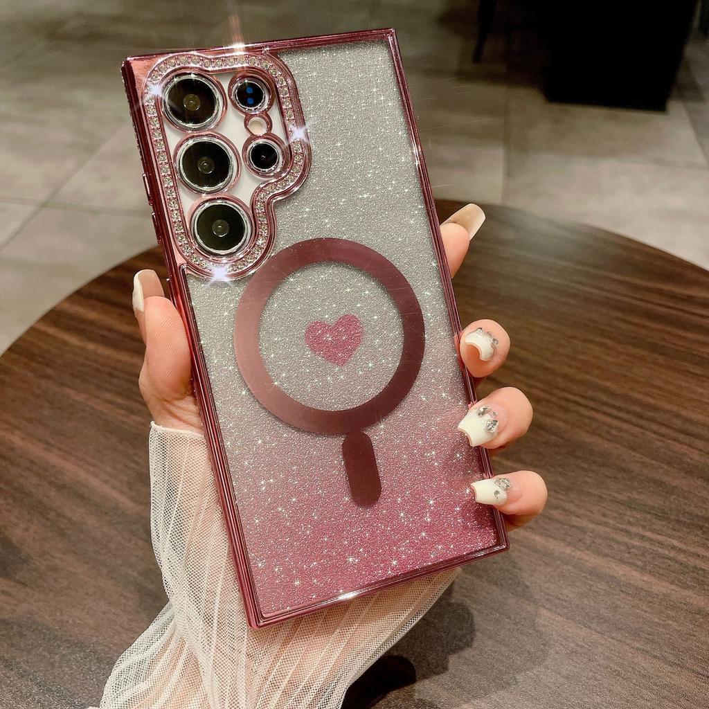 New Samsung S24 Ultra Magnetic Phone Case Gradient Glitter S23plus Rhinestone Love S22 Protection Case