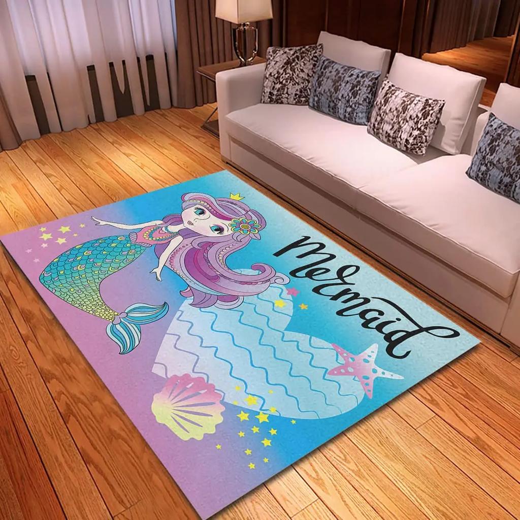 Cartoon Mermaid Girl Area Rug The Underwater World Carpet Ocean Animal Floor Mat Sea Mats Home Living Room Kids Bedroom Doormat