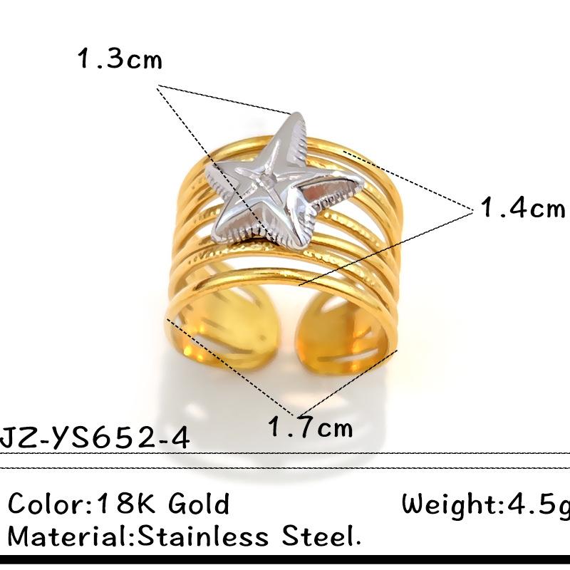 Stainless Steel Angel Wing Ring Unisex Color Block Heart Star Multi-layer Stackable Open Ring Punk Wide Non-fade Hand Jewelry