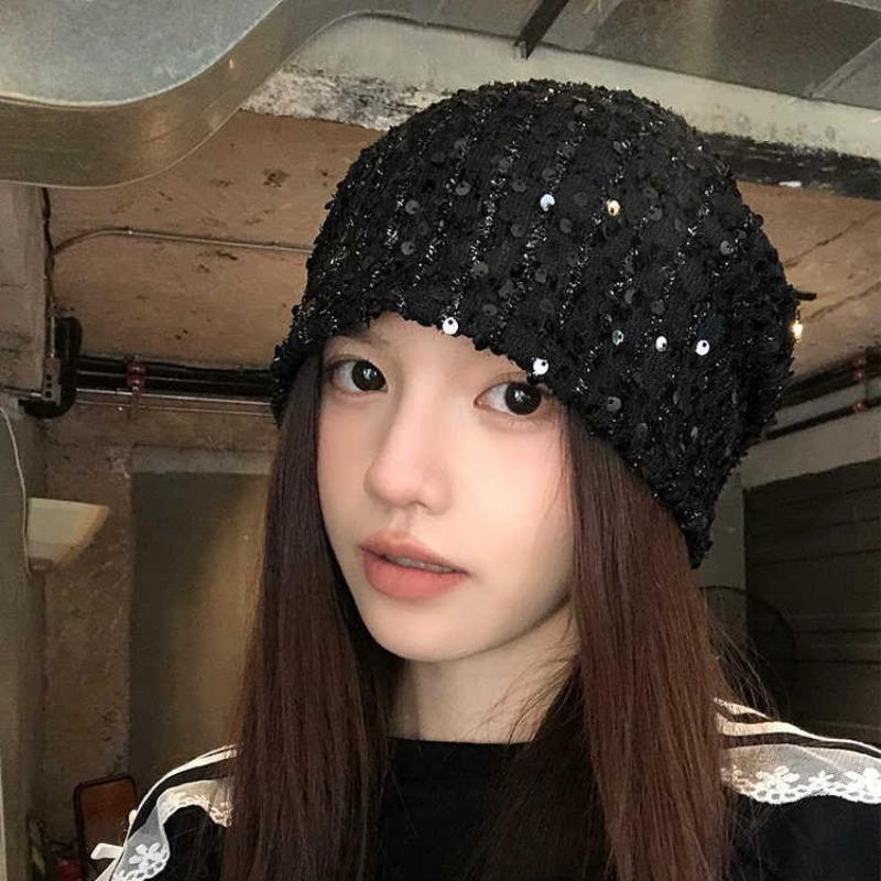 Autumn and Winter Hats, Women's Large Brim Shows the Face, Small Headgear, Versatile Sequins, Gypsy Stars, Stacked Hats, Cold Hats.