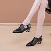 Women's Hollow Middle Heel Sandals Thick Heel Spring and Summer Pointed Shoes Hollow Pointed Breathable Shoes