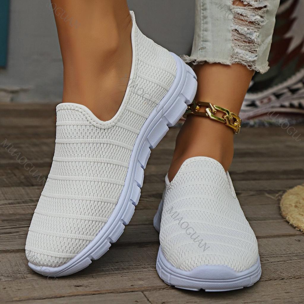 Summer Sneakers Slip on Flat Shoes Women's Fashion Casual Loafers Walking Shoe Outdoor Mesh Breathable Soft Soled Vulcanize Shoe
