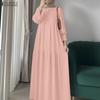 Damen Freizeitkleid mit Rundhalsausschnitt, einfarbig, langärmlig, locker