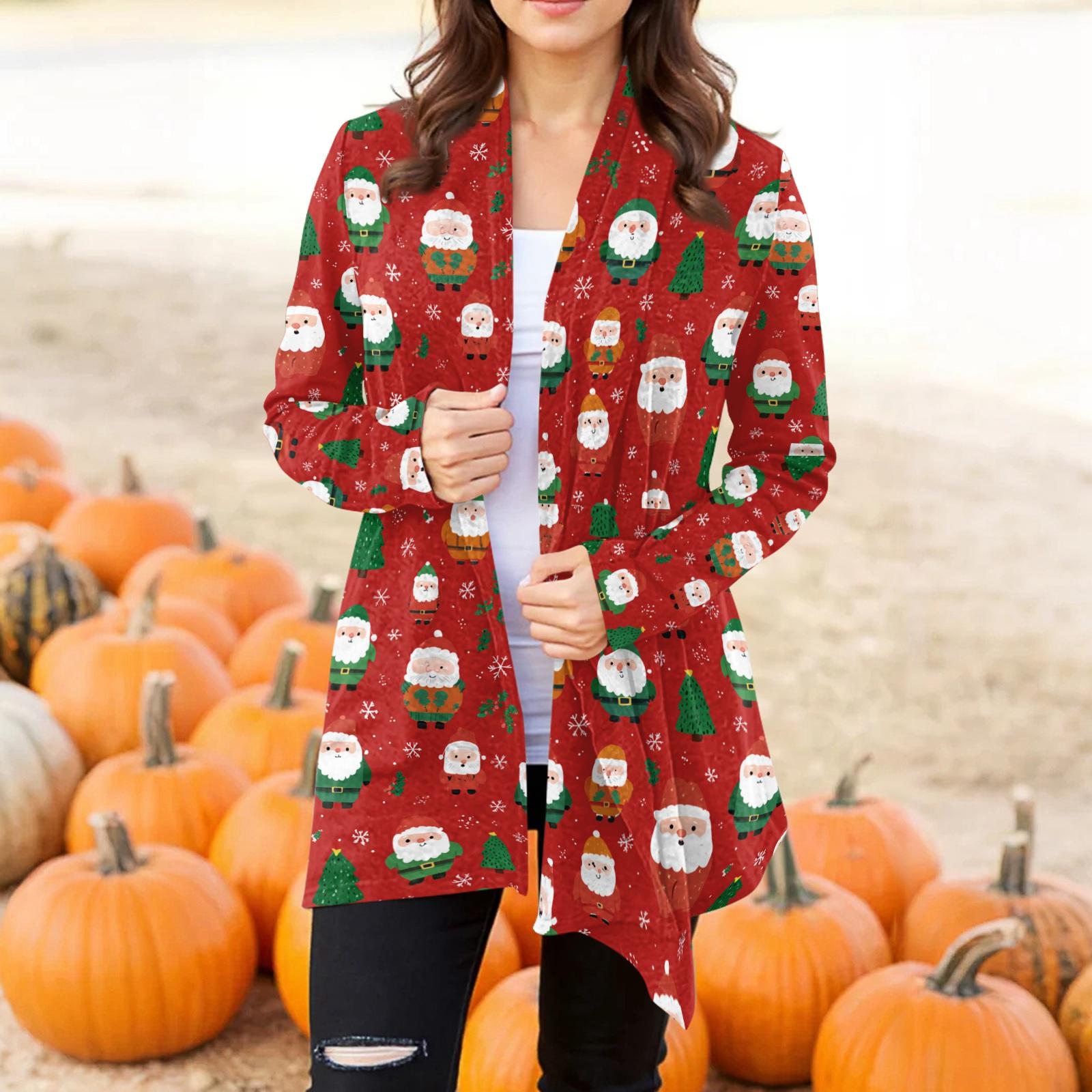 

Женский модный повседневный кардиган-жакет средней длины с неровным подолом и рождественским принтом L винный