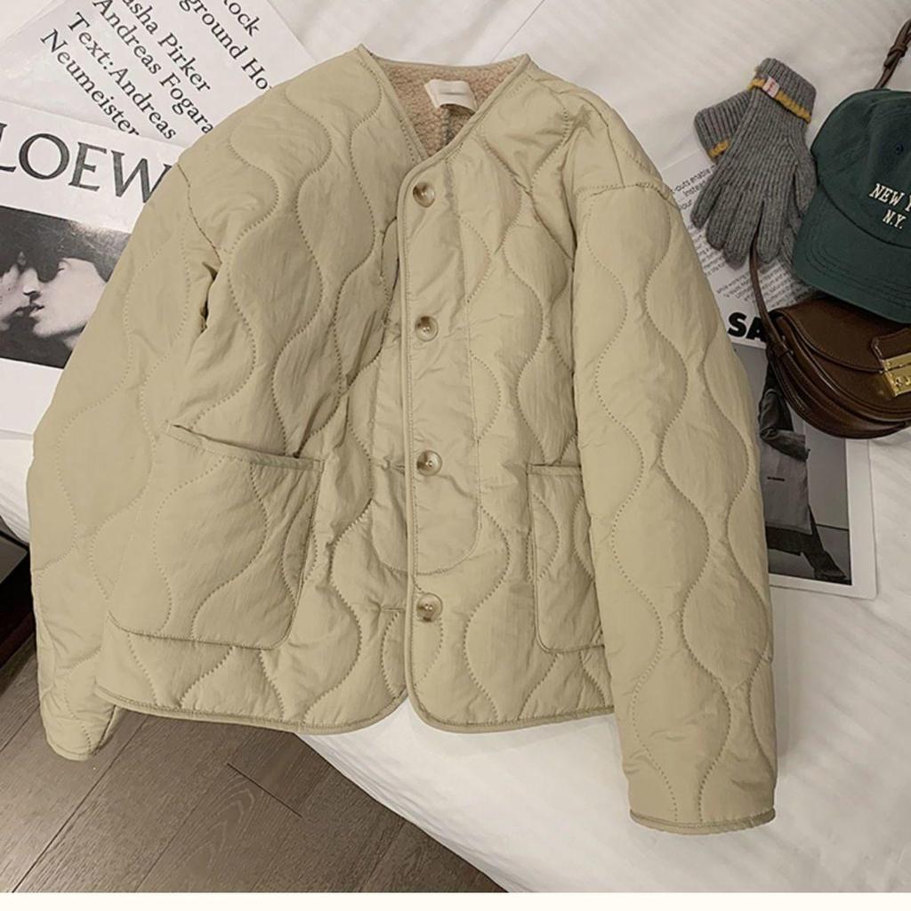 Women's Pink Fleece-Lined Cotton Coat - 2025 Autumn/Winter Fashionable Student Commuting Padded Jacket