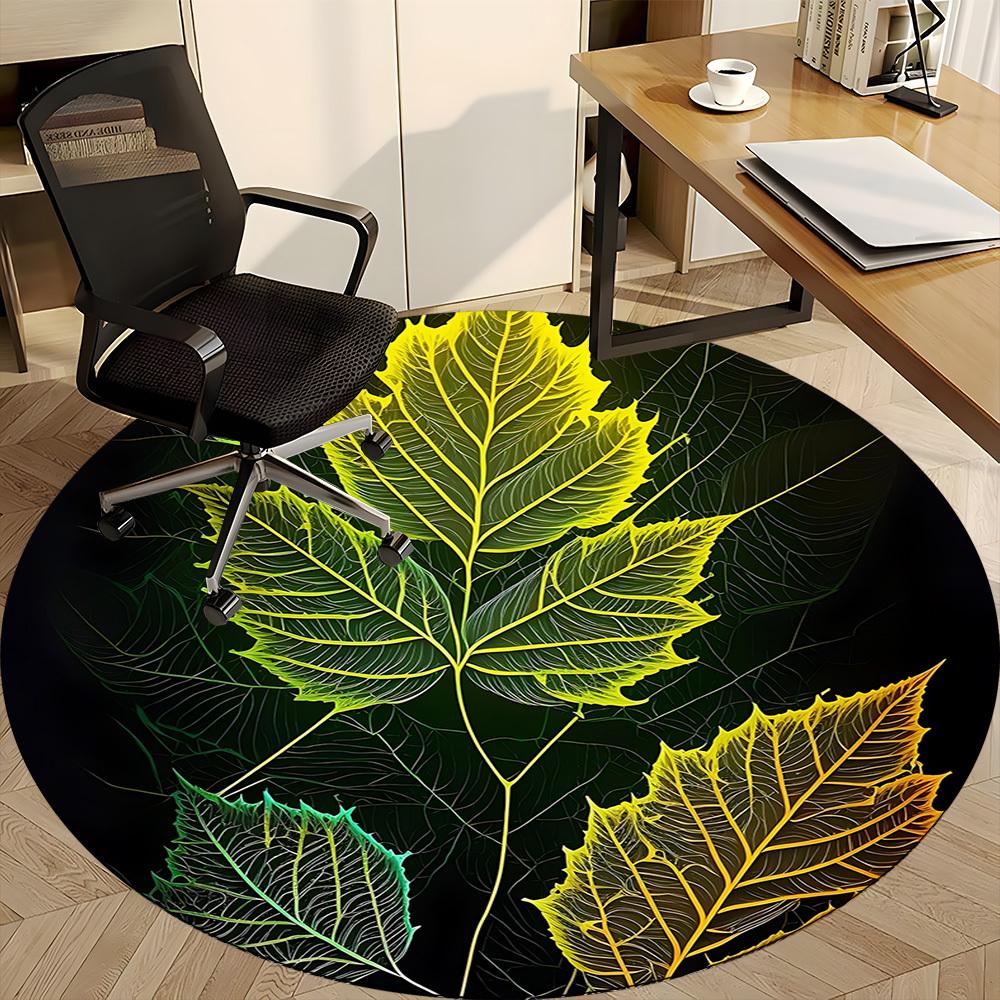1pc Leaf Nature Office Round Area Rug, Indoor Mat Suitable ForOffice, Under Office Chairs Bedroom Living Room Home Decor, Room Deco  D030