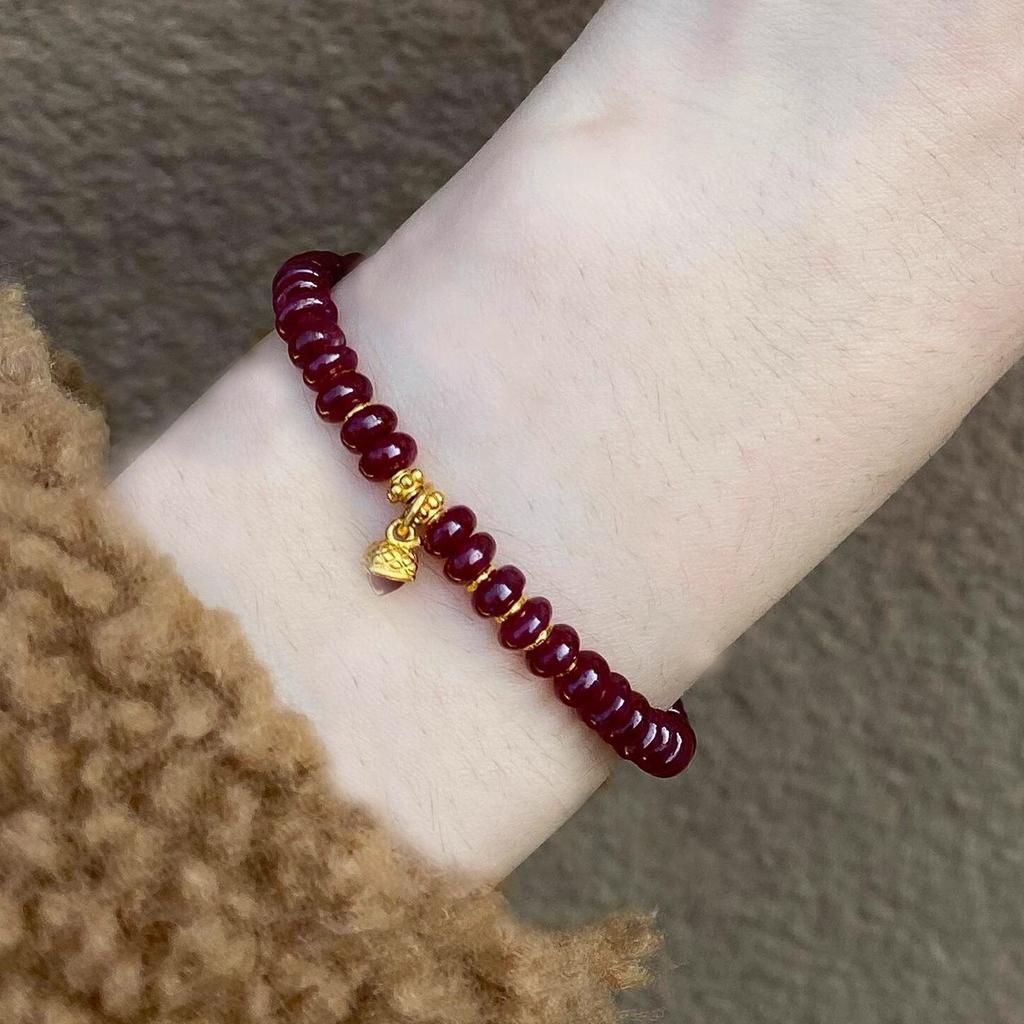 Hot Selling Fashion Light Luxury Style Garnet Red Bracelet Casual Versatile Women's Stacking Bracelet