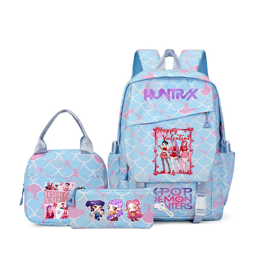 K-Pop Demon Hunter Girl Group Backpack Demon Boy Group Cartoon Anime Lunch Bag Pencil Case Three-Piece Set