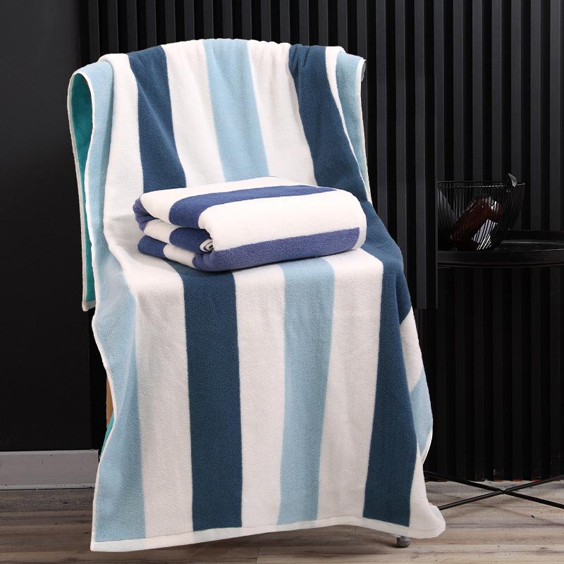 

Pure Cotton Striped Beach Towel 70*140cm Double-Sided Terry Cloth Cut Pile & Terry Thick Soft Highly Absorbent Unisex