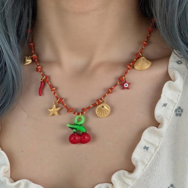 Collana intrecciata Collana corda in acciaio inossidabile Collana con ciondolo a charm Collana regolabile Adatta per l'uso quotidiano