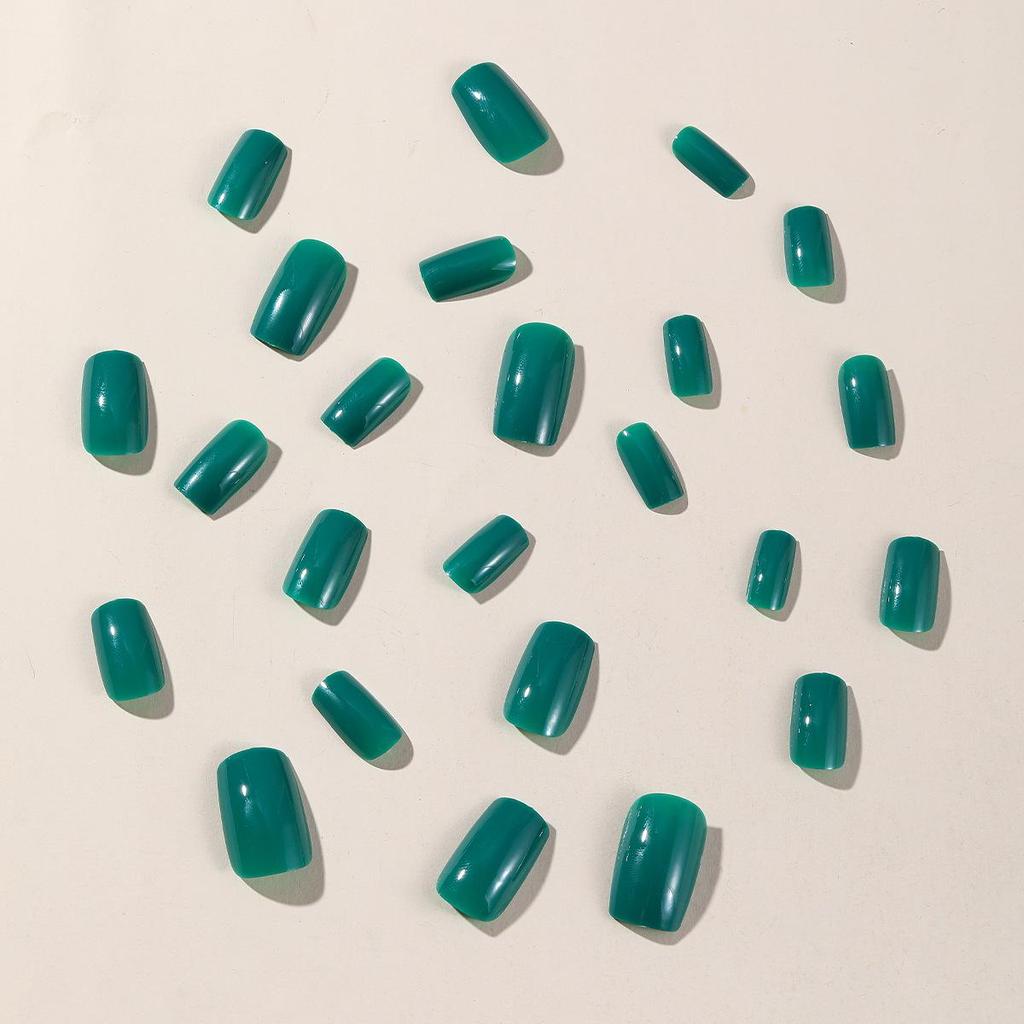 Green Solid Color Removable Wearable False Nails - Square Press-on Nail Art Patches