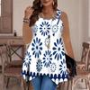 Women's Fashionable Casual Sports Double-ring Vest, Large-sized Tank Vest with Flower Printed Patterns, Irregular Hem, Elegant and Simple