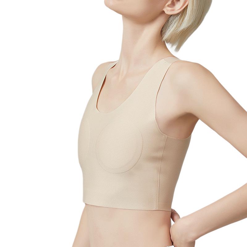 Damen Brustbinde Tanktop - Anti-Nippel, Minimiert Große Brüste, Stoßfest für Sport, Reißverschluss-Stil, Dünn, Brustwickel.