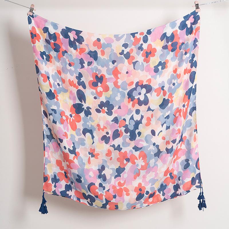 Spain Lovely Branch Floral Tassel Viscose Shawl Scarf High Quality Wrap Pashmina Stole Bufandas Muslim Hijab Sjaal 180*90Cm