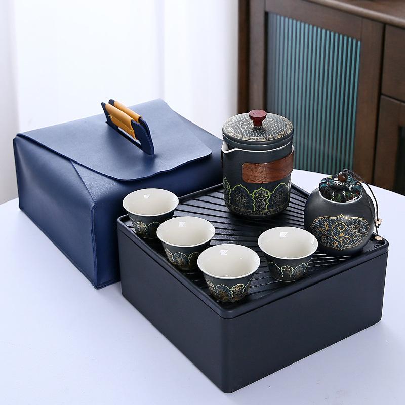 Ceramic Portable Travel Tea Set Kuaike Cup One Pot Four Cups Business Casual Gift Box