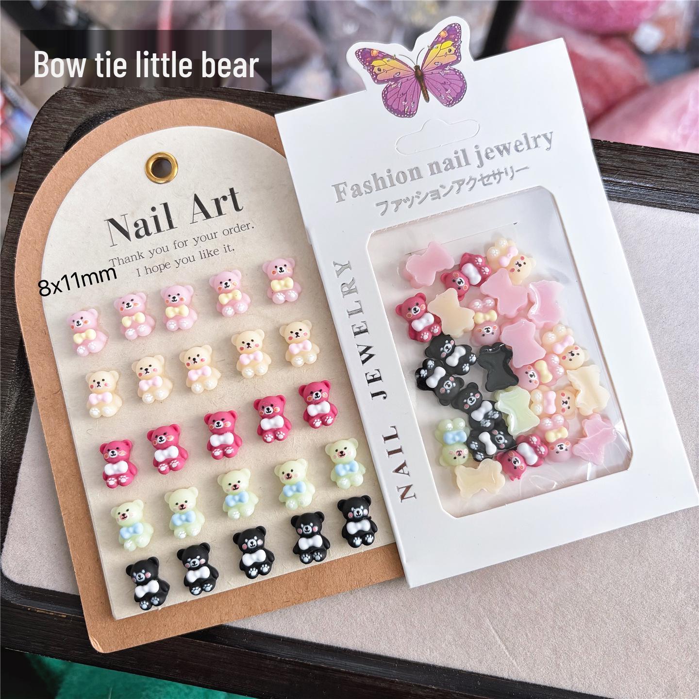 Trendy Bow Tie Bear DIY Resin Phone Case & Nail Art Accessories 20 pcs