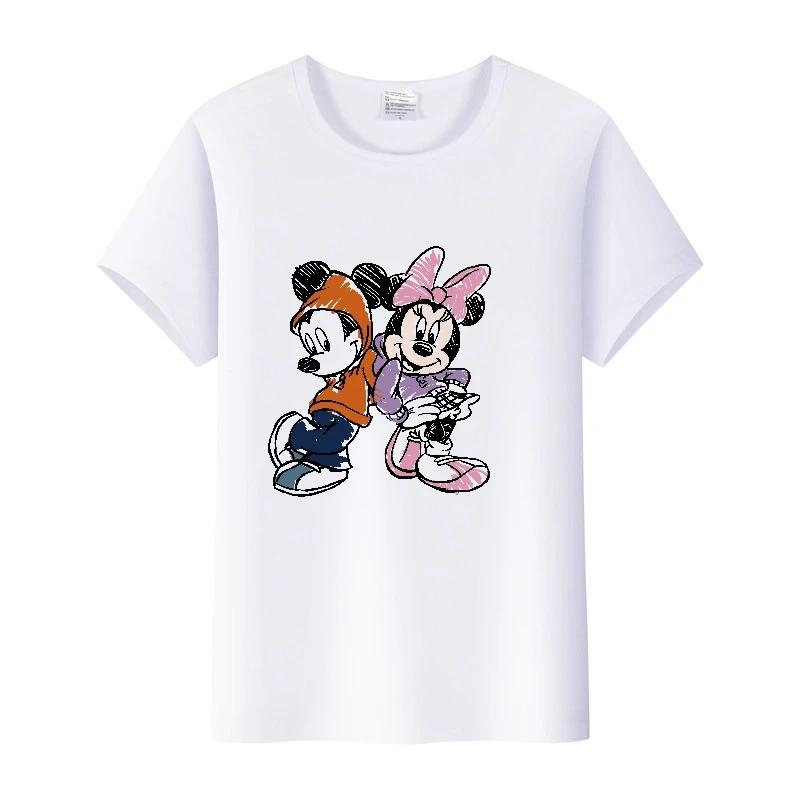 Fashion Disney Cartoon Men Tshirt Female Tops Summer Women Short Sleeve T-shirt Gothic Tee Ladies Mickey Mouse Graphic Clothes