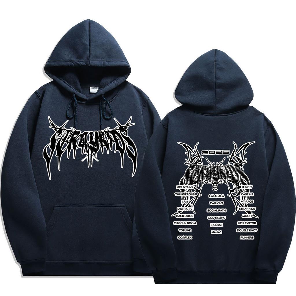 Stray Kids dominATE Death Metal Discography Hoodie,Stray Kids 2025 Stray Kids Full Song Tracklist with Metal Wing Frame, Oversized K‑Pop Fan Pullover