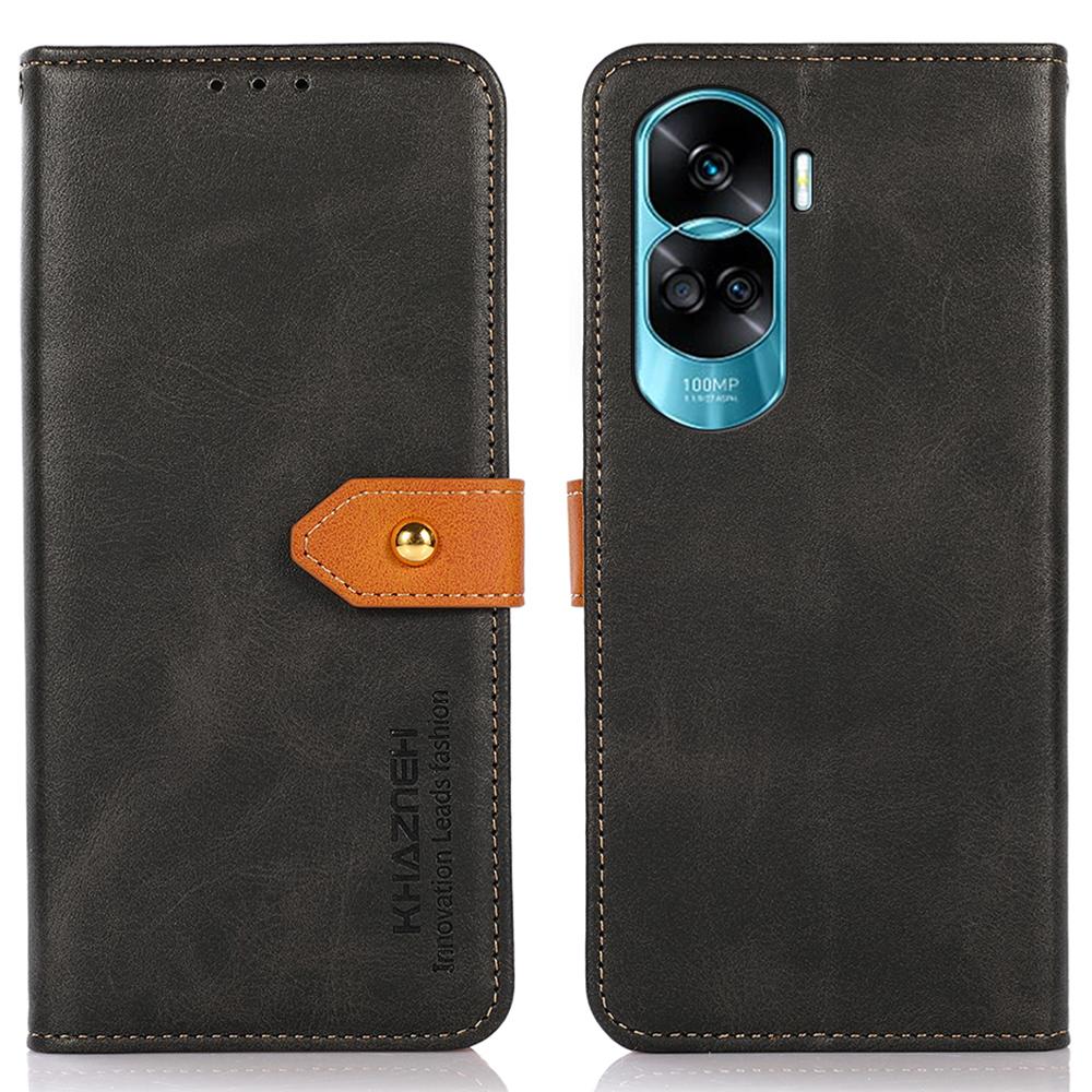 

KHAZNEH For Honor 90 Lite 5G/X50i 5G Cowhide Texture Stand Phone Cover Wallet PU Leather Case Black