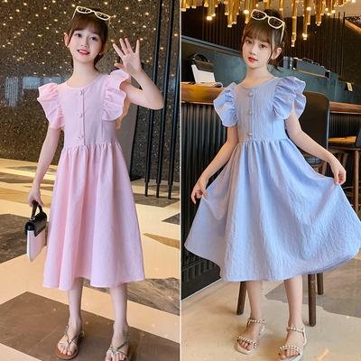 Abbigliamento Bambini 2024 Estate Cotone Casual Tinta Unita Plaid Vestito Principessa Abiti da Festa di Compleanno per Bambine