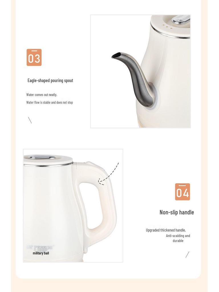Genuine Long Spout Anti-Scald Electric Kettle - 304 Stainless Steel, Heat-Preserving, Durable, Ideal for Tea Brewing.