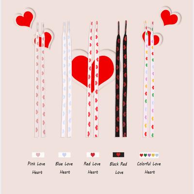 Cadarços coloridos para tênis de cano alto, cadarços de sapato de lona, cadarços planos de coração de amor, moda feminina e masculina, 100/120/140/160/180 cm