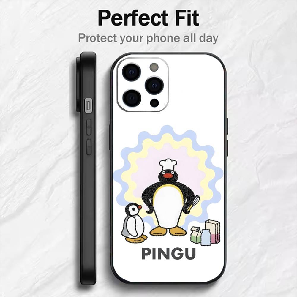 

Creative P-Pingu Penguin Phone Case For iPhone17,16,15,14,13,12 Plus,Max Soft Silicone Black Cover iPhone16