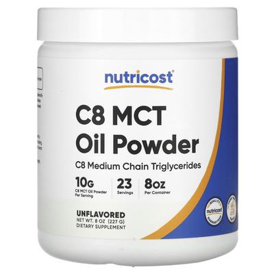 Olio MCT C8 in polvere, senza aromi, 8 oz (227 g)