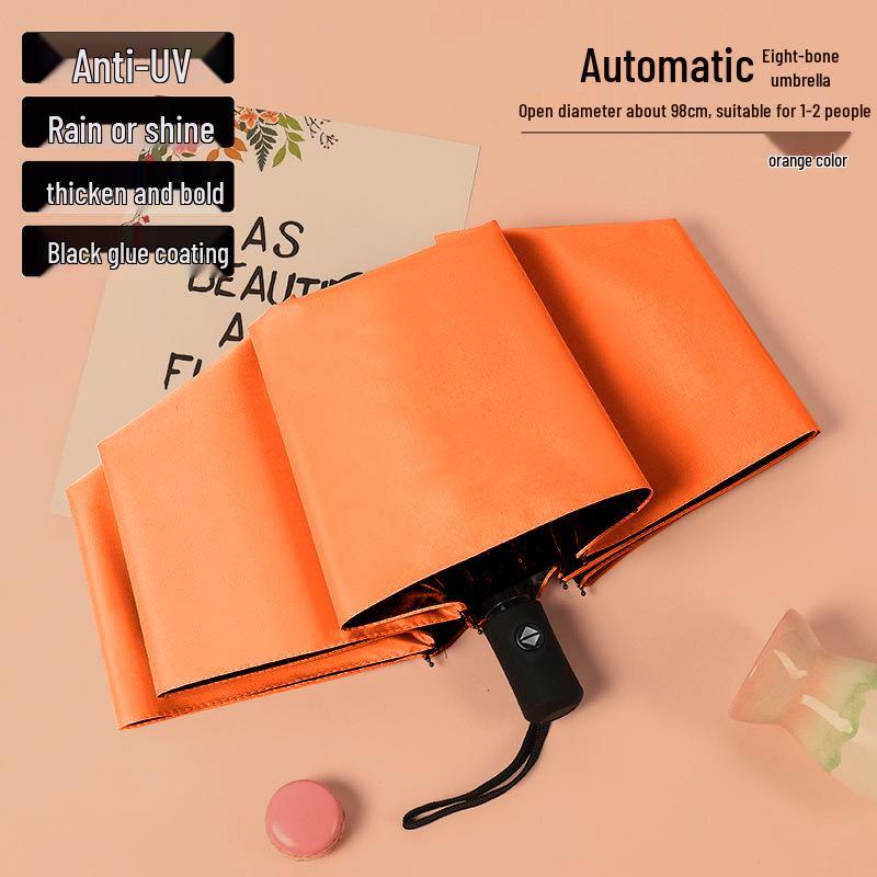 Zakázkový UV černý lepicí deštník proti slunci a dešti – Dámský třídílný design s potiskem loga.