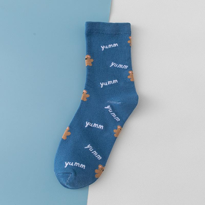 

Женские весенне-осенние новые клетчатые синие носки-трубы из дышащего хлопка 1 pair синий