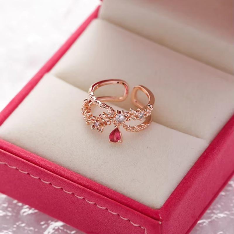 New Korean Exquisite Crystal Flower Fashion Temperament Sweet Versatile Love Opening Female Custom Jewelry