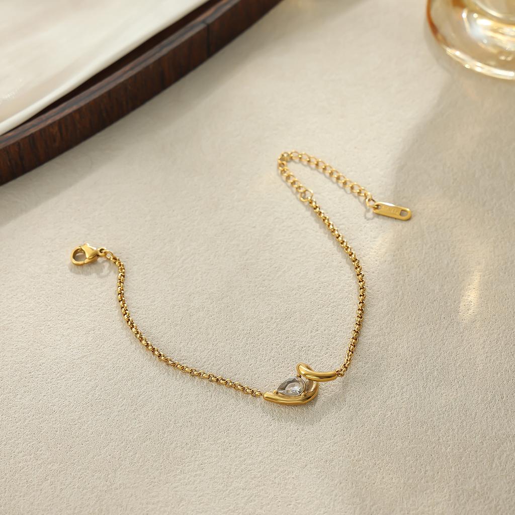 KunJoe Classic Exquisite 18K Plated Gold Chain White Zircon Adjustable Bangle Women Waterproof Stainless Steel Bracelets Jewelry