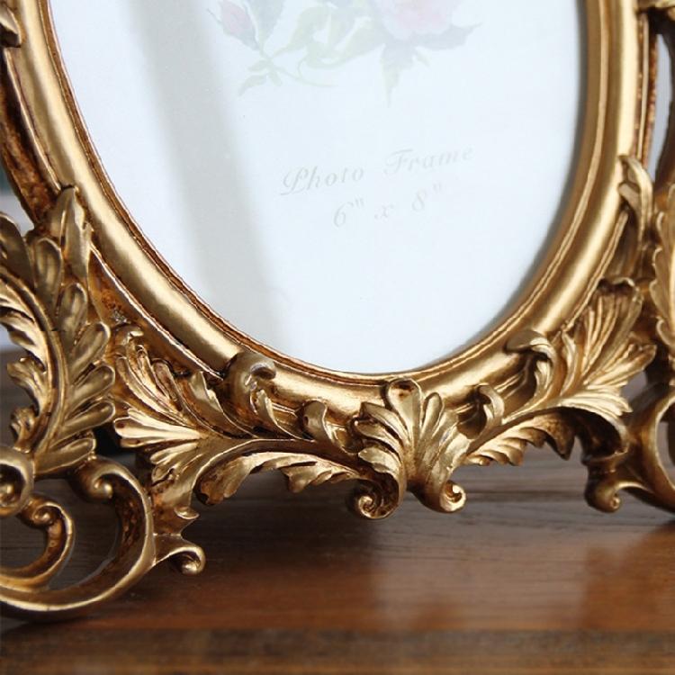 Golden Flowers Photo Frame With Antique Design Resin Oval Shape Picture Frame For Anniversary Wedding Or Housewarmings