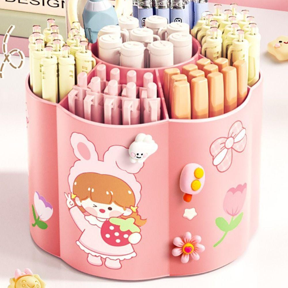 Plastic Pen Holder 360 Degrees Rotating Pencil Storage Box Stationery Pen Barrel  School Office
