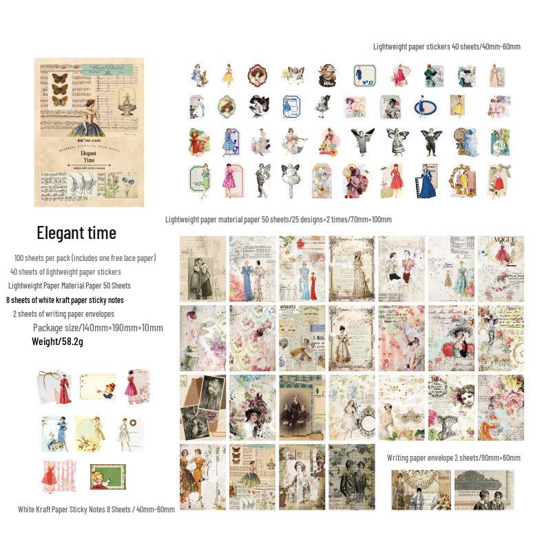 Mò Mò Handmade Retro Sticker Set: 100 Sheets of Vintage Plants & Butterflies for Journals & Collages