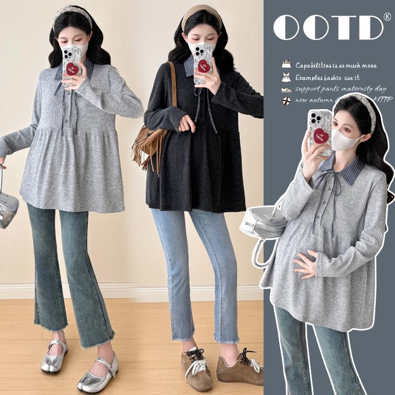 Korean-Style Elegant Maternity Doll Shirt for Autumn/Winter L