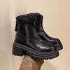 Skinny Back Zipper Booties Women's Autumn and Winter 2026 New Soft Leather Heightened Platform Retro Block Heel Shoes