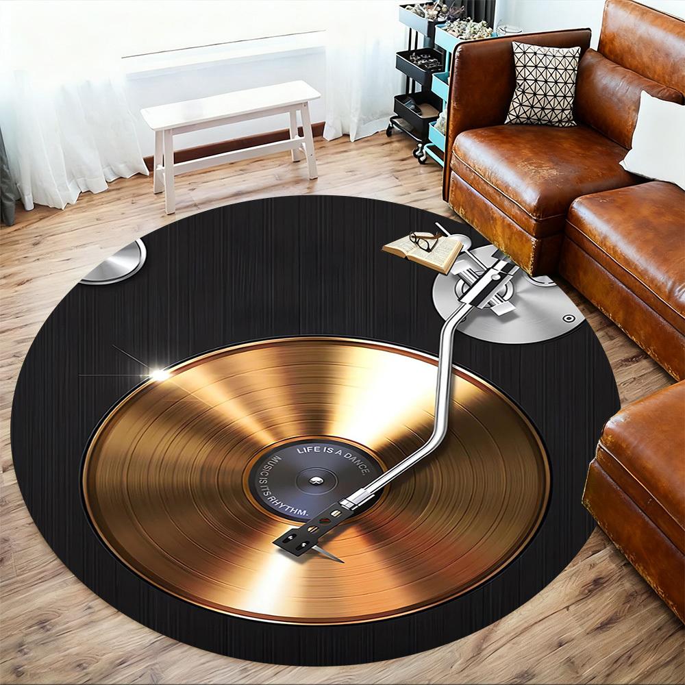 1PC Gold Vinyl DJ Turntable Round Chair mat Area Rug - Non-Slip, Floor Mat for Office, Bedroom, home decor Christmas Gift c0528129