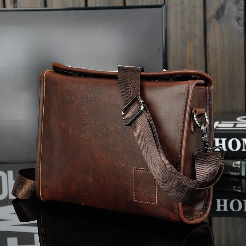 The New Korean Version of The Men's Crazy Horse Leather Shoulder Bag Leisure Travel Retro Large-capacity Men's Bag Shoulder Crossbody Bags