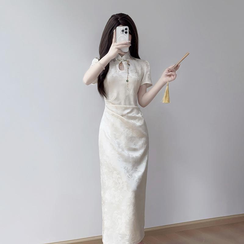 Small Short New Chinese Style Dress Women's Summer High-end Young Cheongsam Waist a Word Medium and Long
