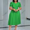 V Neck Short Sleeve Elegant Party Dresses Women Belt Pleated Mid Calf Luxury Vestidos Mujer Dress